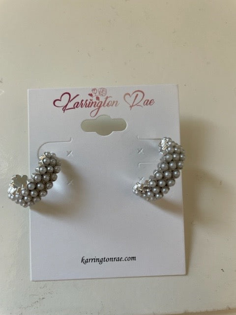 Small White/Grey Studded Hoops #12